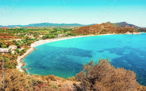 Villasimius Beach at Mediterranean Sea in Sardinia Island Italy