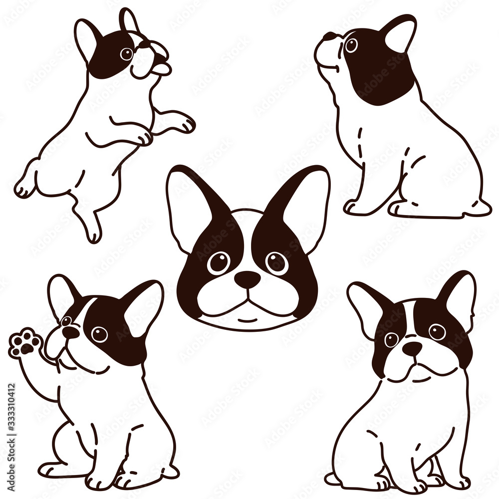 Outlines only Set of French Bulldog illustrations