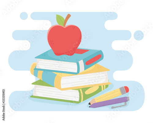 happy teachers day, school apple on satck books with pencil pen