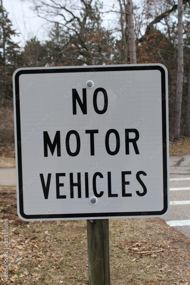 No Motor Vehicles Sign in a park