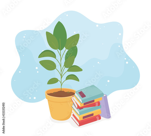 sweet home potted plant and stack books