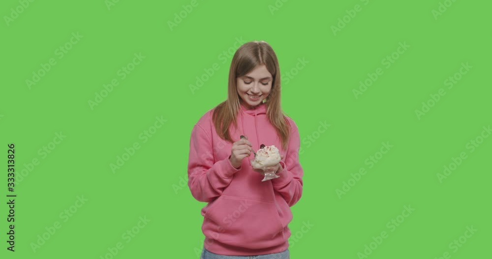 girl keeping spoon with ice cream girl keeping spoon with ice cream