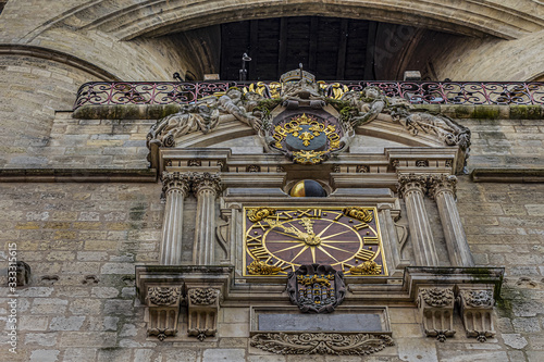 Fragment of Bordeaux Cailhau gate (Porte Cailhau, 1494) - medieval gate at Place du Palais. Gate built in Gothic Style and celebrates victory at Fornovo. Bordeaux, Gironde, Aquitaine, France. photo