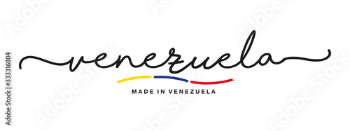 Made in Venezuela handwritten calligraphic lettering logo sticker flag ribbon banner