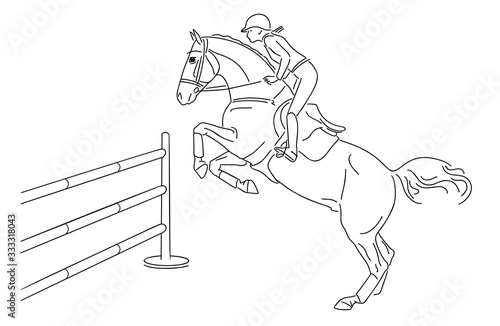 Young sportsgirl jumping over obstacles on show jumping workout