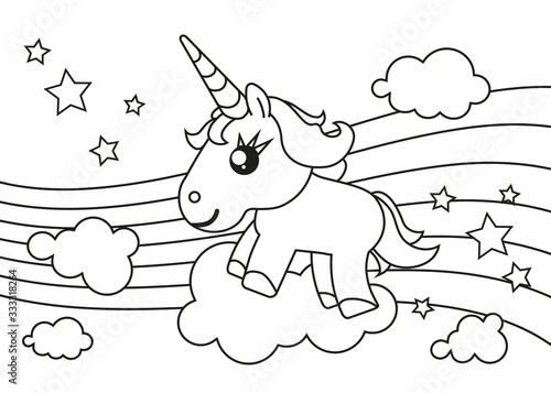 Ausmalvorlage Einhorn mit Regenbogen
