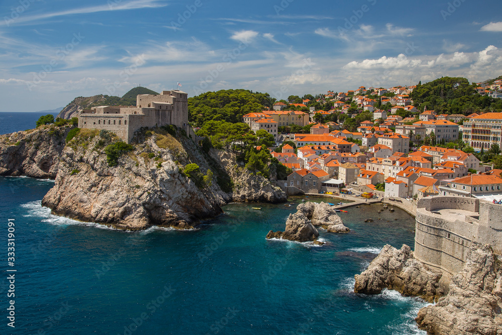 Coast with city wall of Dubrovnik, Croatia