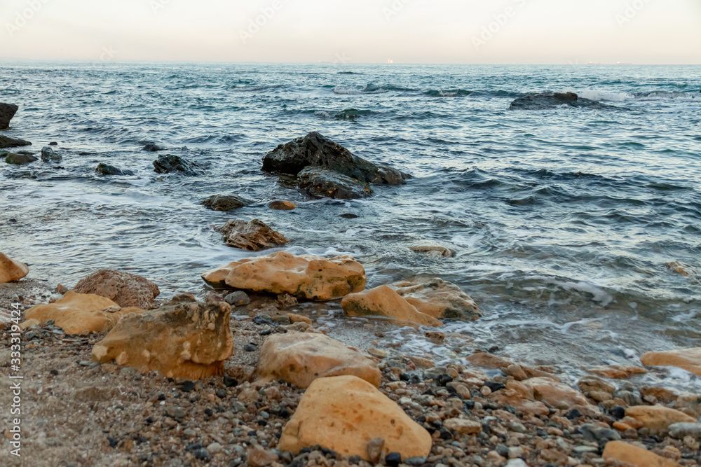 sea stones rocks gulls waves sunny weather