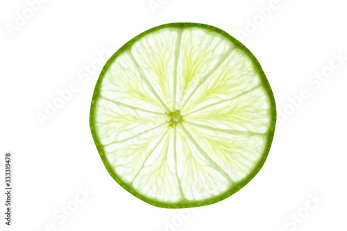 Lime slice top view. Fruit isolated on white background. With clipping path.