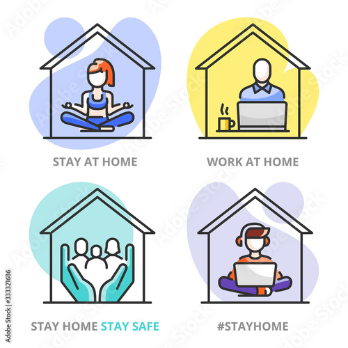Illustration about Coronavirus prevention. Stay at home.