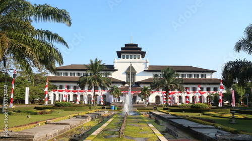 Gedung Sate a government building at West Java, Indonesia, with blue sky and beautiful clouds photo