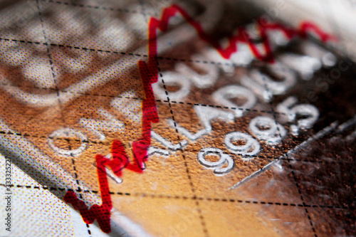 Close-up of a palladium bar and positive stock market trend-line