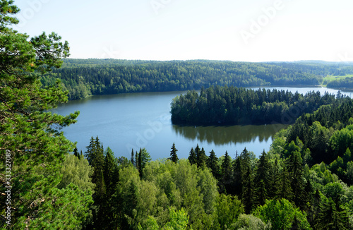 Fototapeta Naklejka Na Ścianę i Meble -  landscape with river and blue sky