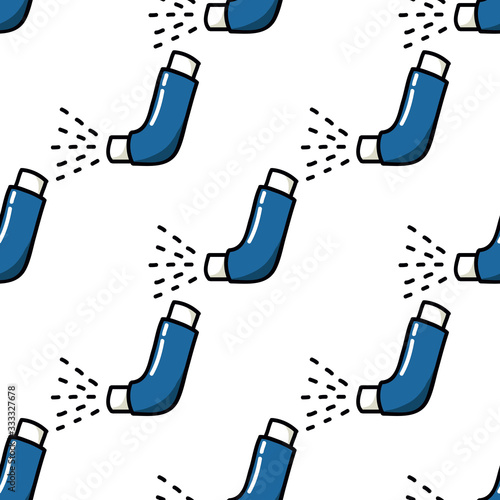 asthma inhaler seamless doodle pattern, vector illustration