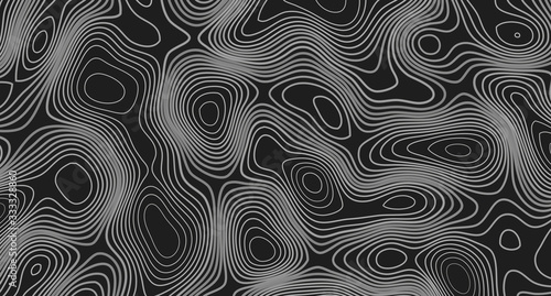 Topographic Map Background. Topographical style lines pattern. Abstract Light contours on black backdrop.