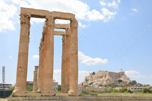 Temple of Olympian Zeus and Acropolis Hill, Athens Greece