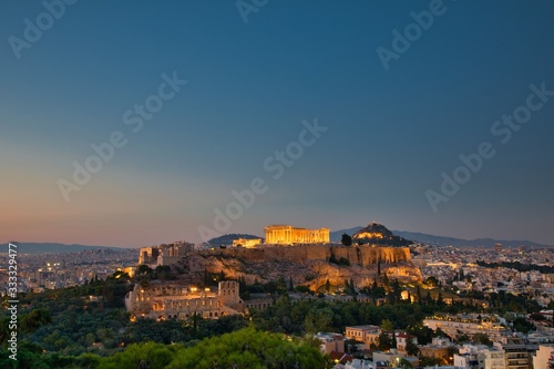Evening view of Parthenon Temple on the Acropolis of Athens, Greece © funbox