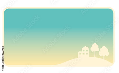 住宅・不動産・マイホームのイメージの飾り罫・フレーム｜丘と木と一戸建て｜Decorative border of house illustration photo