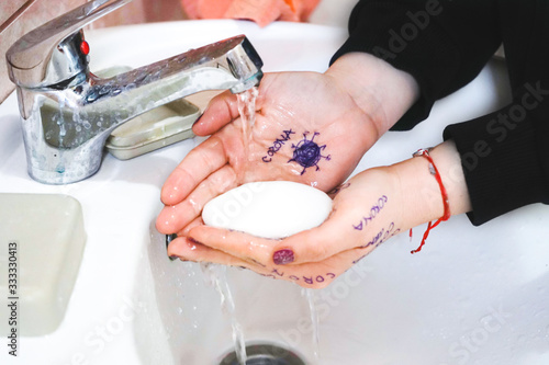  Hand washing during a pandemic of Coronavirus. 