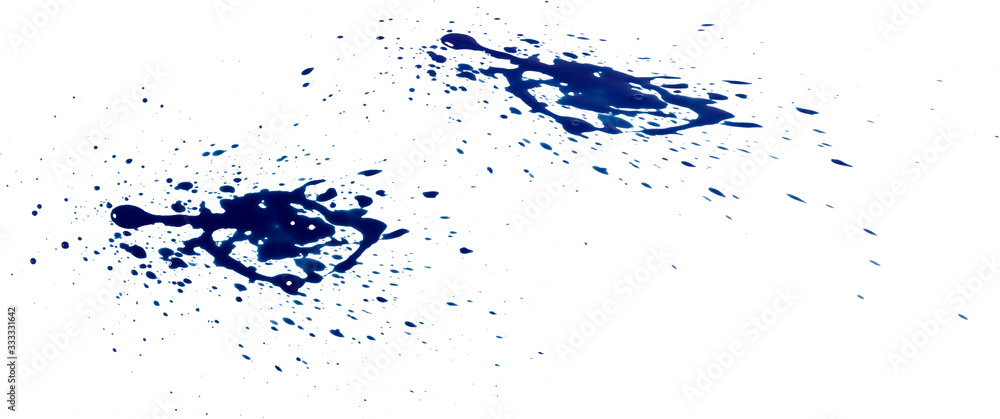 abstract blue ink of stain or splash blue watercolor paint and liquid Ink splash splatter is calligraphy of scatter watermark line brush for concept design isolated on white background, clipping path. abstract blue ink of stain or splash blue watercolor paint and liquid Ink splash splatter is calligraphy of scatter watermark line brush for concept design isolated on white background, clipping path.