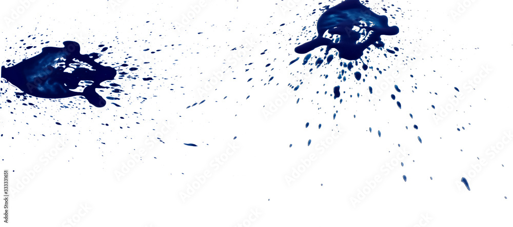 abstract blue ink of stain or splash blue watercolor paint and liquid Ink splash splatter is calligraphy of scatter watermark line brush for concept design isolated on white background, clipping path. abstract blue ink of stain or splash blue watercolor paint and liquid Ink splash splatter is calligraphy of scatter watermark line brush for concept design isolated on white background, clipping path.