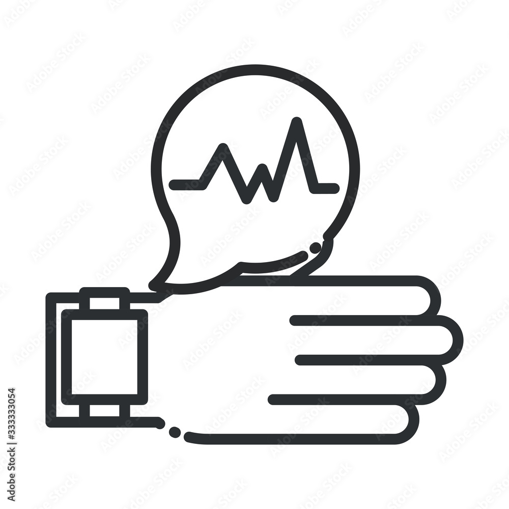 Φωτογραφία online health, hand with smart watch app covid 19 pandemic line icon