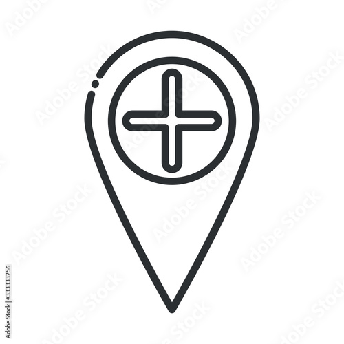 online health, pointer location hospital covid 19 pandemic line icon
