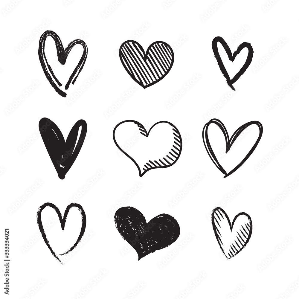 Set of hand drawn hearts. Heart doodles illustration collection. Symbol of love, health and care. Set of hand drawn hearts. Heart doodles illustration collection. Symbol of love, health and care.