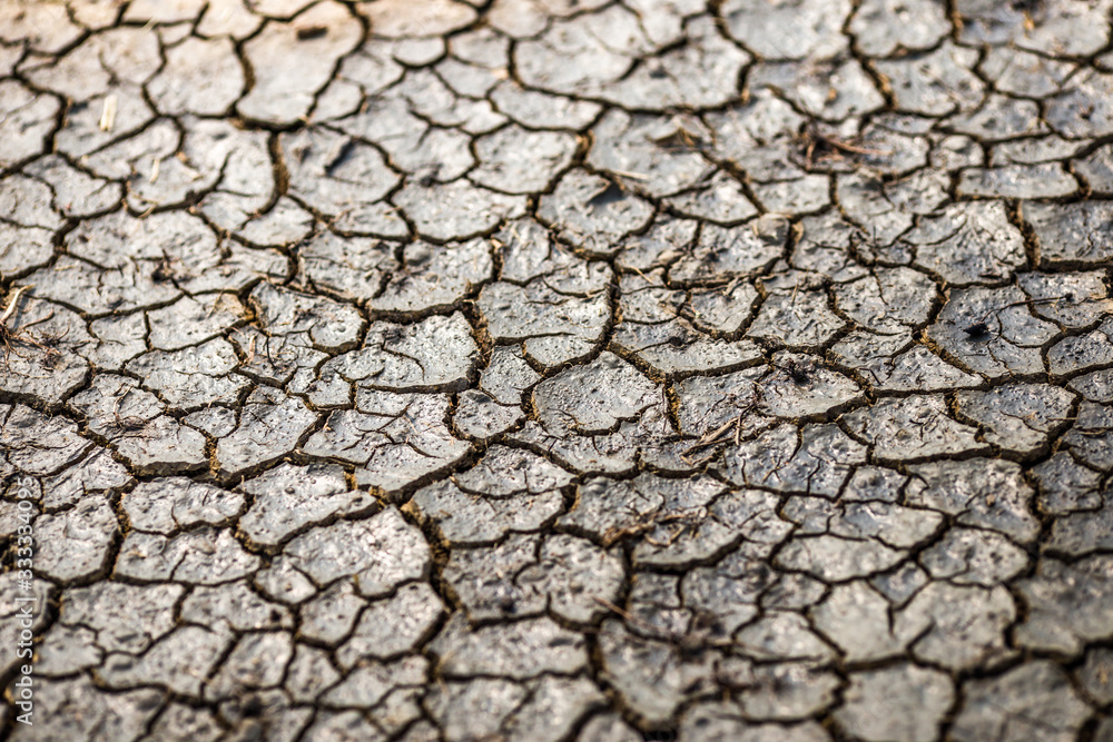 close up view of the cracked soil surface Or exposed to extremely hot weather during the hot season,seen in regions in tropical countries