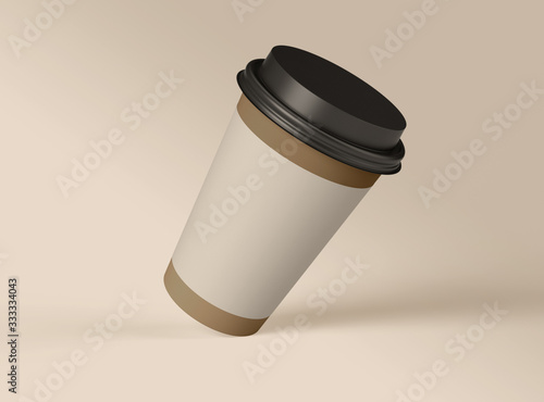 3D Illustration. Blank mockup paper cup.