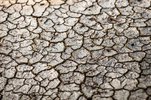 close up view of the cracked soil surface Or exposed to extremely hot weather during the hot season,seen in regions in tropical countries