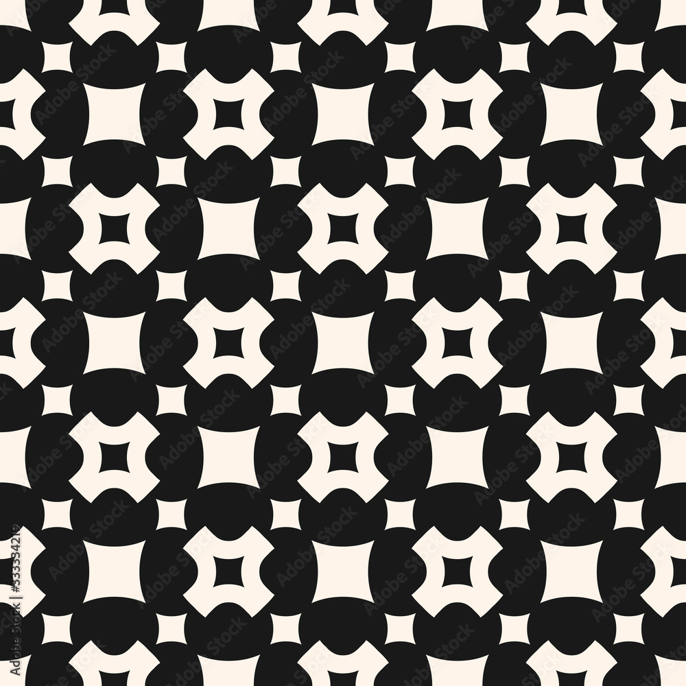 Vector seamless pattern, simple geometric texture with rounded squares, smooth carved crosses in staggered array. Dark abstract minimalist background. Design element for prints, decor, textile, covers Vector seamless pattern, simple geometric texture with rounded squares, smooth carved crosses in staggered array. Dark abstract minimalist background. Design element for prints, decor, textile, covers