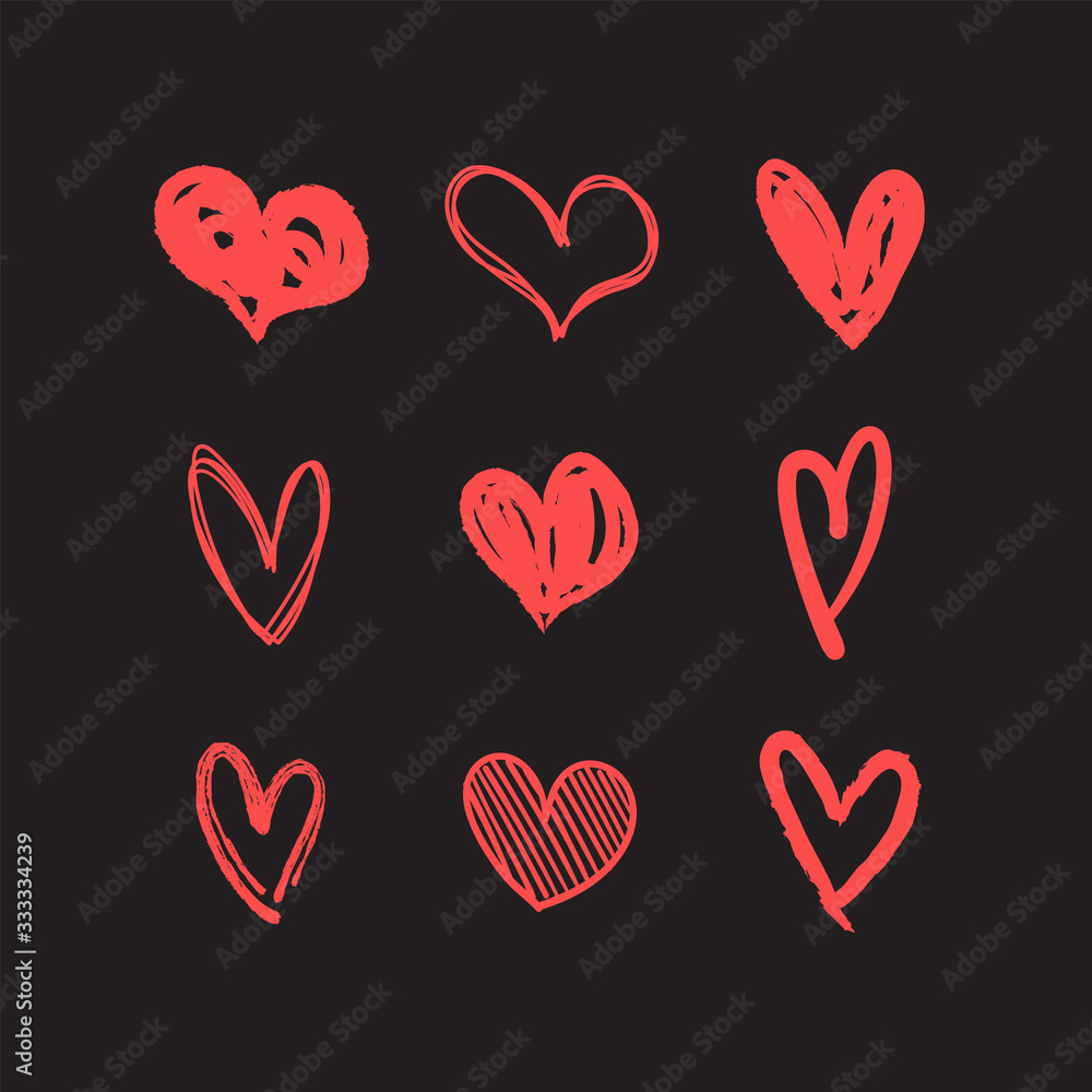 Set of hand drawn hearts. Heart doodles illustration collection. Symbol of love, health and care. Set of hand drawn hearts. Heart doodles illustration collection. Symbol of love, health and care.