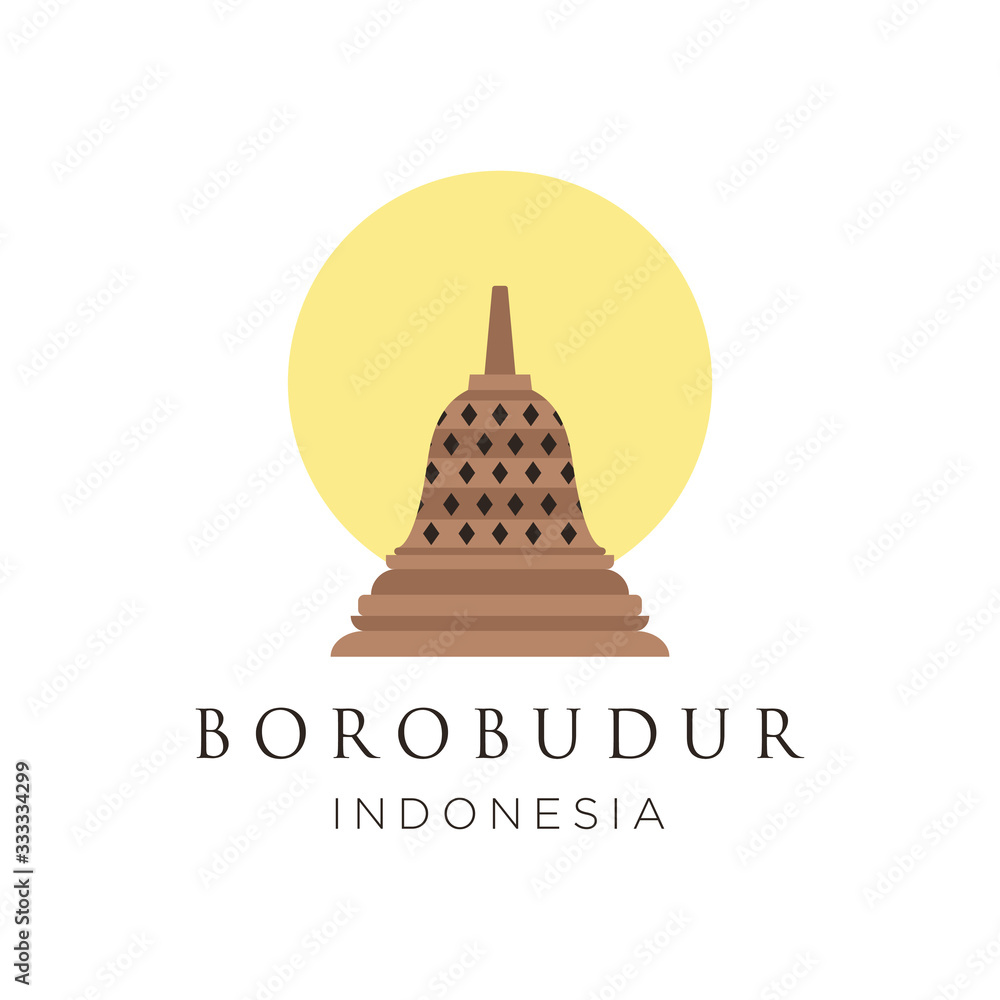 Historic building in the city of Yogyakarta, Borobudur temple. Simple icon design cartoon for vacation travel tourist attractions Borobudur Temple landmark Architecture Landmarks Skyline, Cityscape,