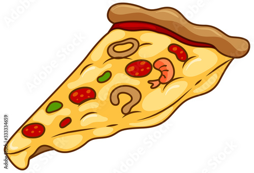 One slice of pizza on white background