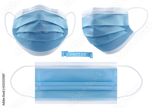 Medical mask, surgical mask, virus and infection protection. 3d realistic vector objects