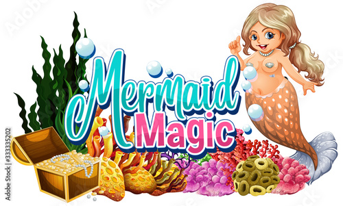 Font design for word mermaid magic on white background