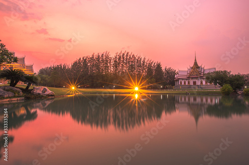 Wallpaper Wat Lan Boon Mahawihan Somdet Phra Buddhacharn Wat Non Kum is the beauty of the church that reflects the surface of the water  popular tourists come to make merit and take a public photo