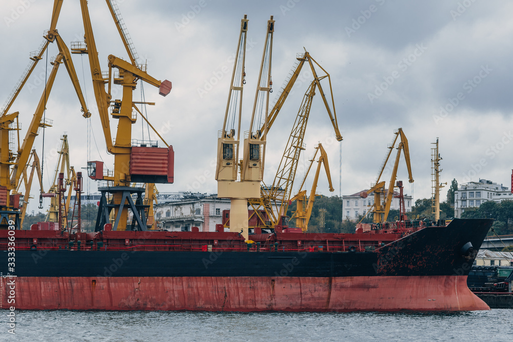 huge tanker ship moored in the seaport of Odessa
