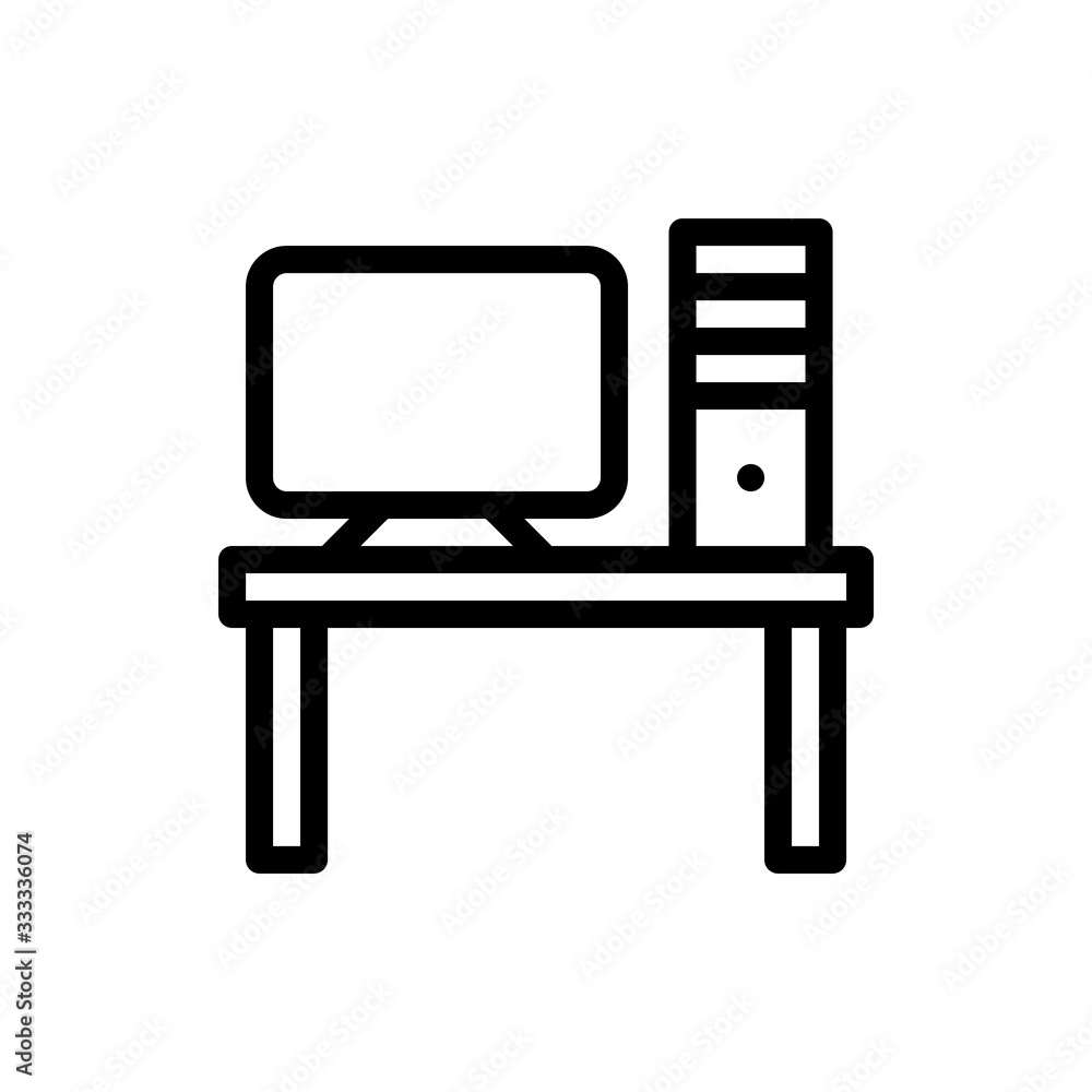 Office Desk Vector Icon Line Illustration Office Desk Vector Icon Line Illustration