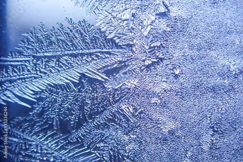 macro ice on the glass in winter Patterned like leaves	