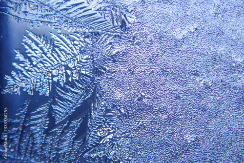 macro ice on the glass in winter Patterned like leaves	