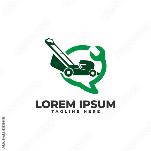 Lawn Mower Service Online Chat Logo Vector Icon Illustration