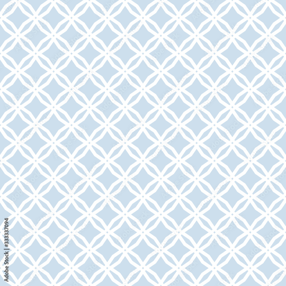 Diamond grid pattern. Vector abstract floral seamless texture. Subtle background in soft pastel colors, light blue and white. Geometric ornament with small diamond shapes, rhombuses, net, repeat tiles