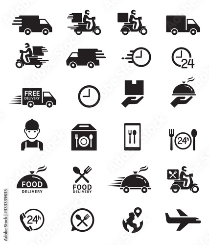Food delivery icons. Vector illustrations.