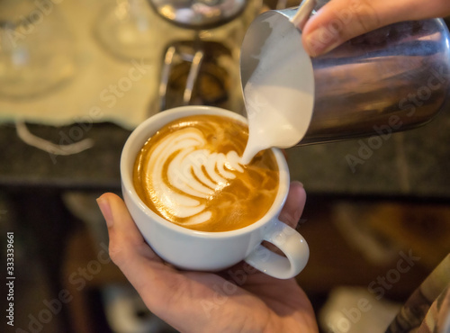 How to make coffee latte art stock photo 