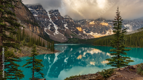 Moraine Lake at sunrise, Alberta, Canada.