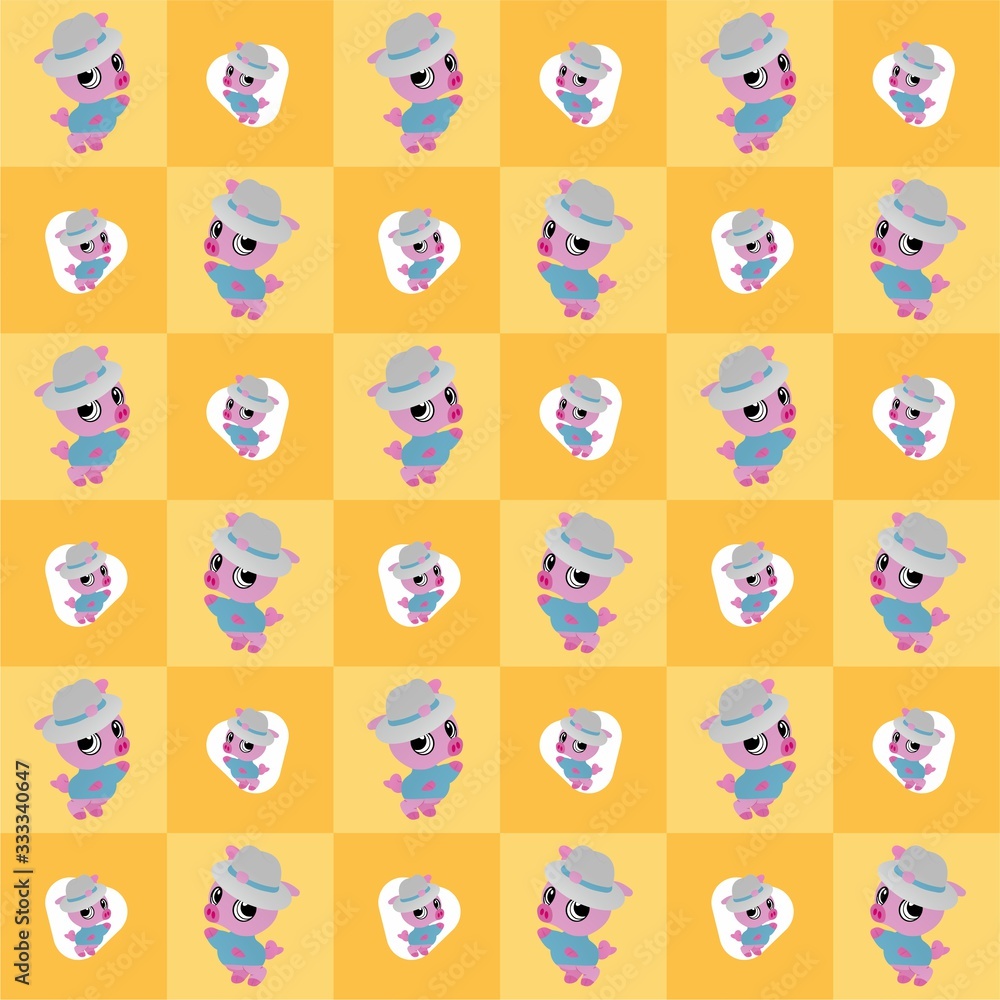 Pig Wearing a Hat While Waving Cute Illustration, Cartoon Funny Character, Pattern Wallpaper Pig Wearing a Hat While Waving Cute Illustration, Cartoon Funny Character, Pattern Wallpaper