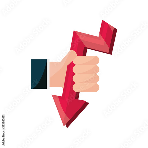 hand with arrow down crisis stock market crash isolated icon
