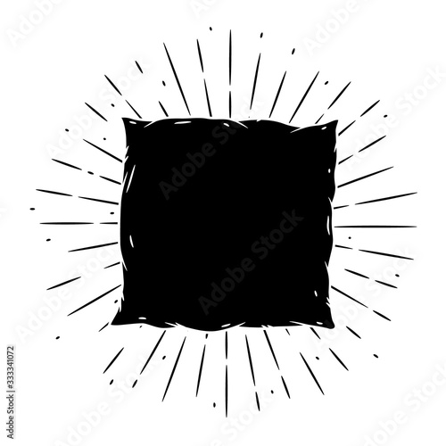Pillow. Hand drawn vector illustration with pillow and sunburst. Used for poster, banner, web, t-shirt print, bag print, badges, flyer, logo design and more.
